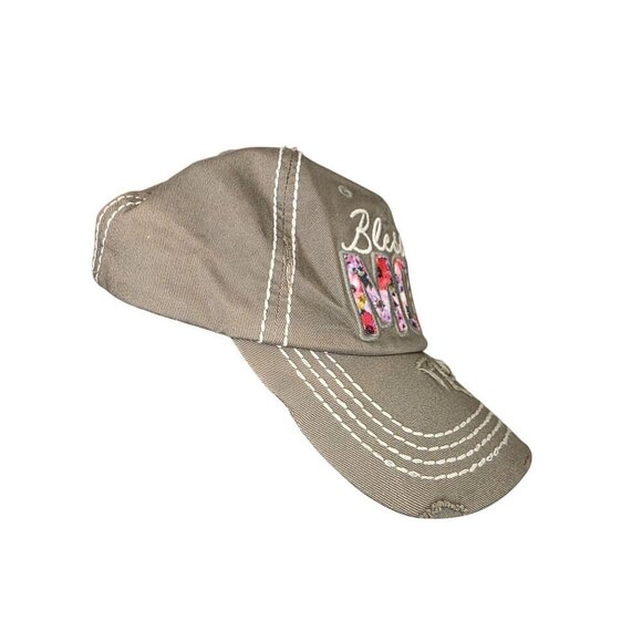 Blessed Mom Distressed Baseball Cap With Floral Lettering & Adjustable Strap By - Picture 6 of 11